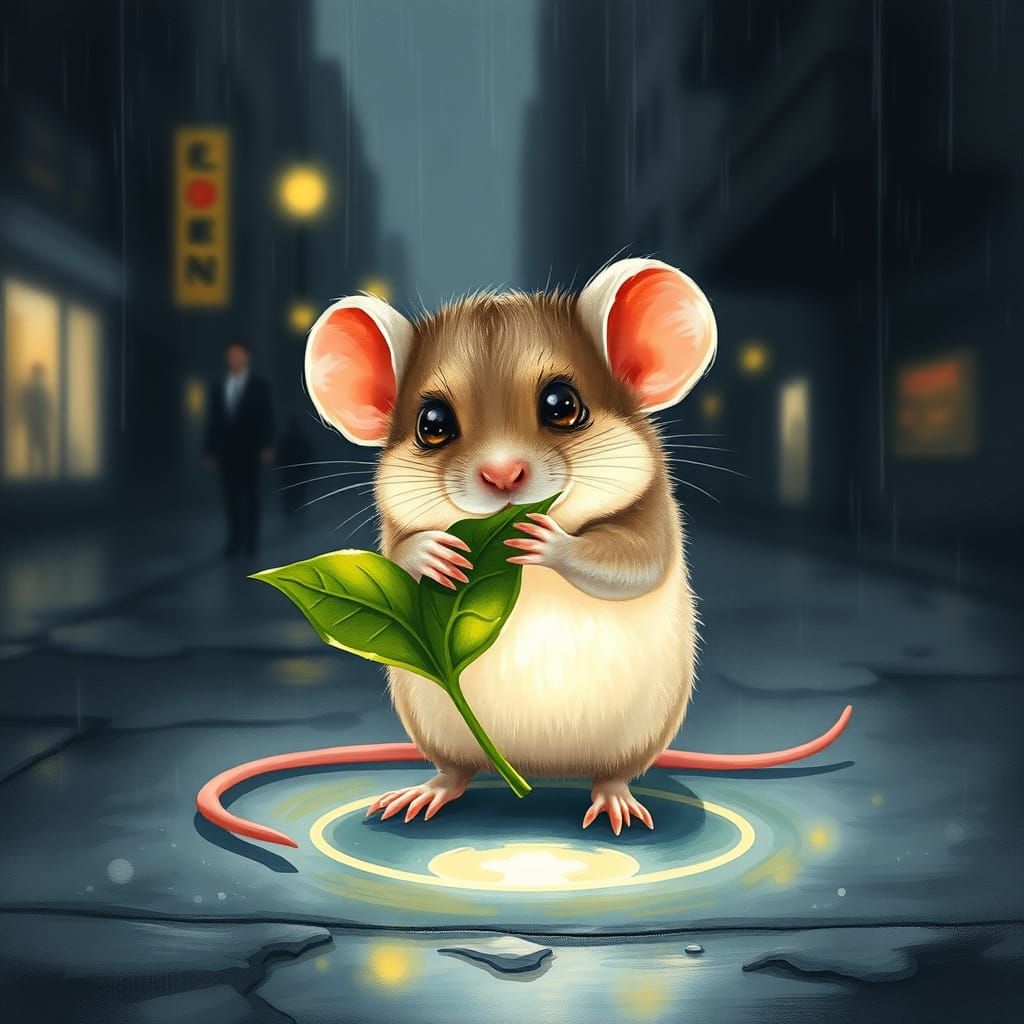 Glowing Mouse Beacon in Gritty Cityscape