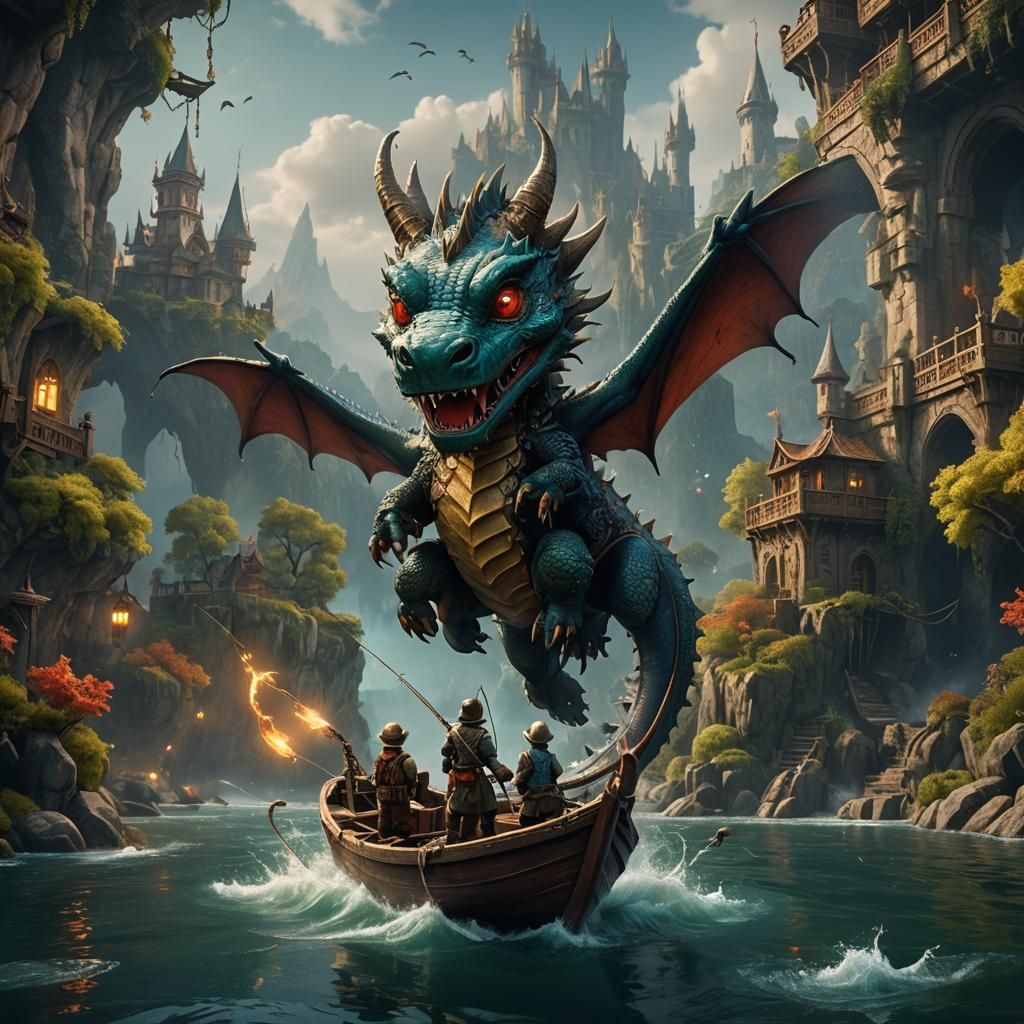 Little Dragon Fishing: Fantasy Concept Art