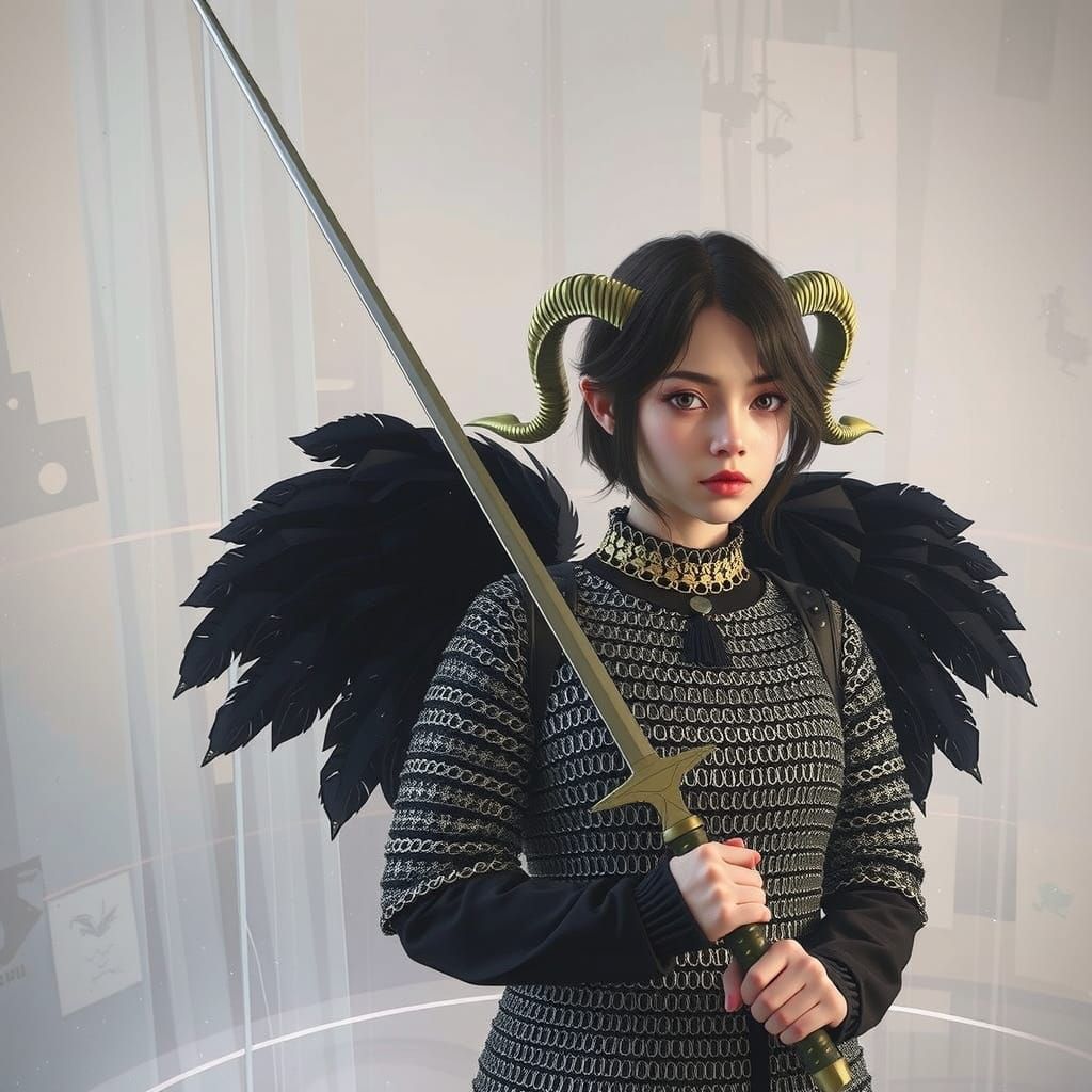 Anime Emo Woman with Sword in Byzantine Chain Mail