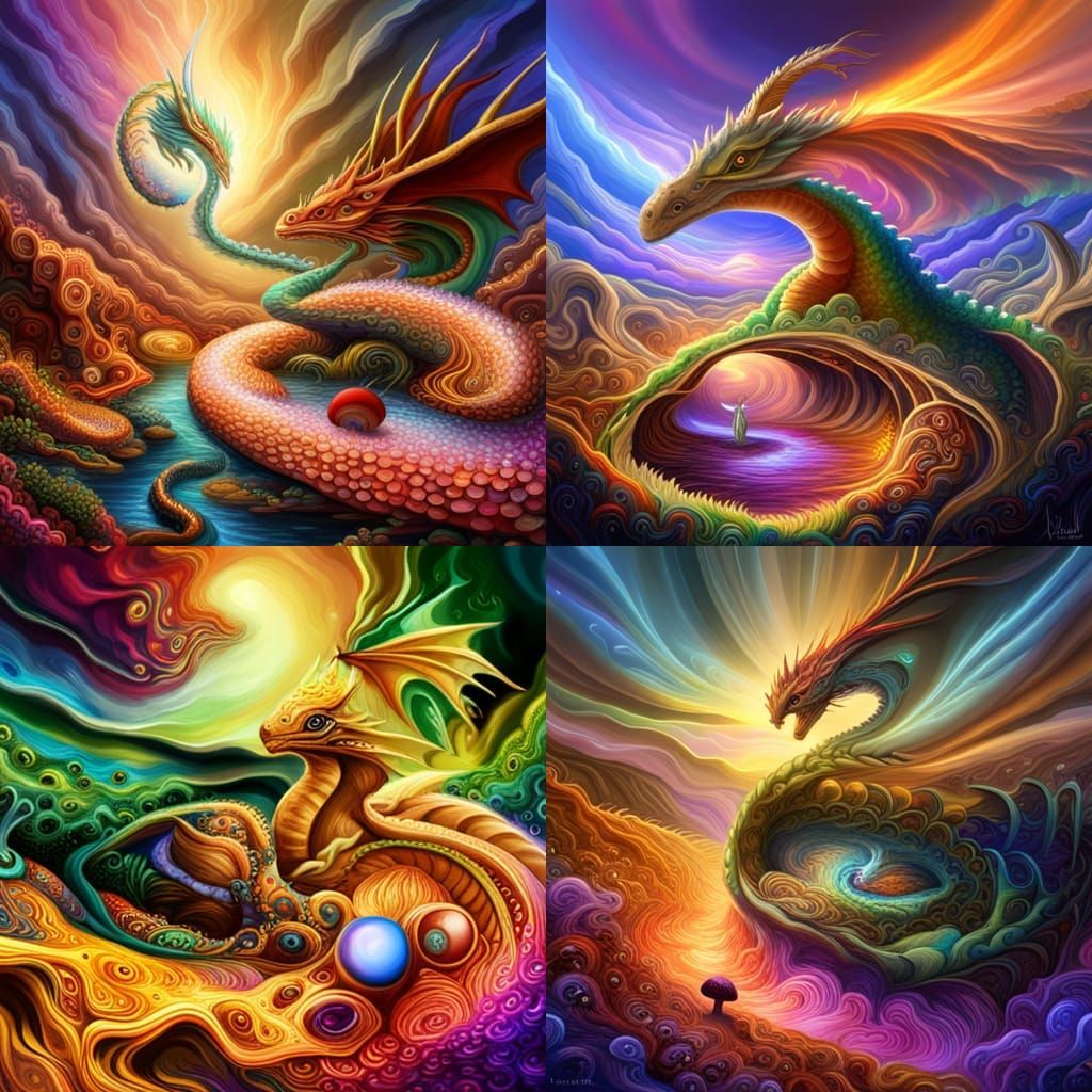 Rainbow Dragon Protecting Her Nest With Baby