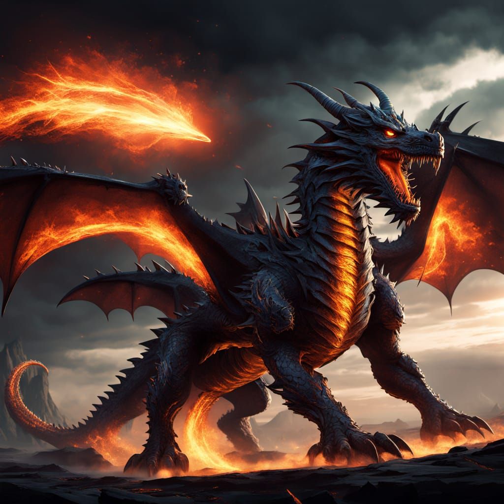 Majestic Dragon Unleashes Fury in Stormy Skies