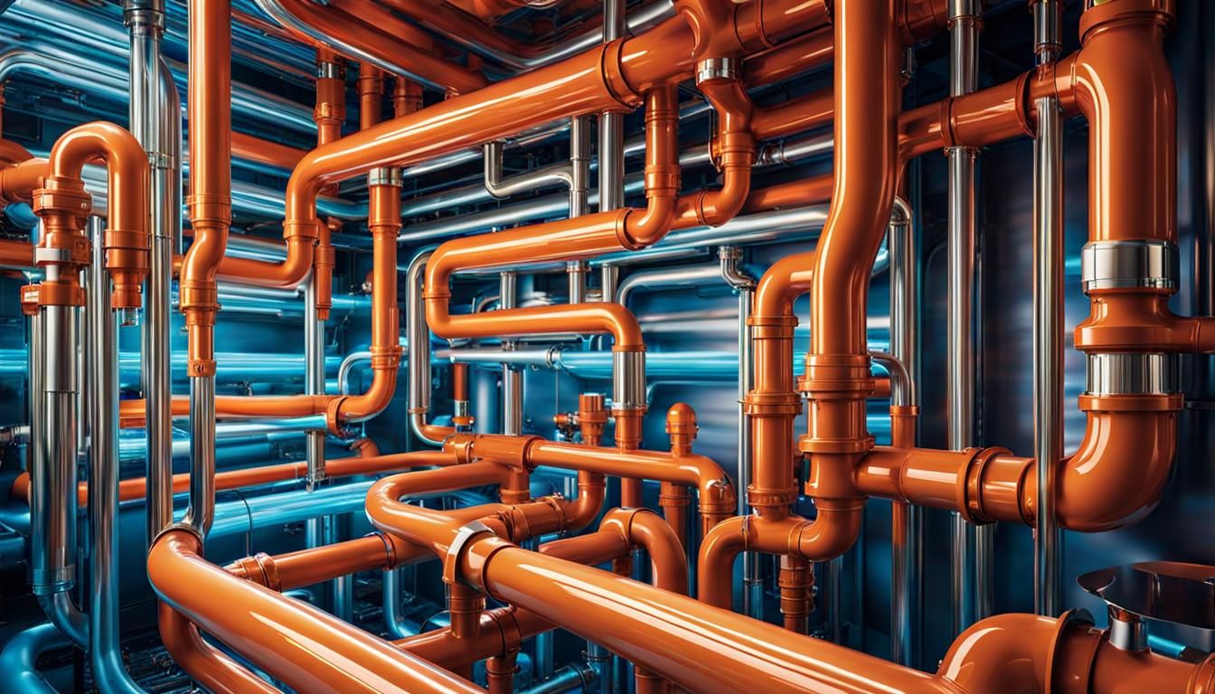 Luxury Plumbing Factory Interior with Glowing Pipes