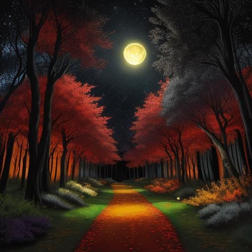 Moonlit Path Through Arabesque Forest: Alcohol Ink Art