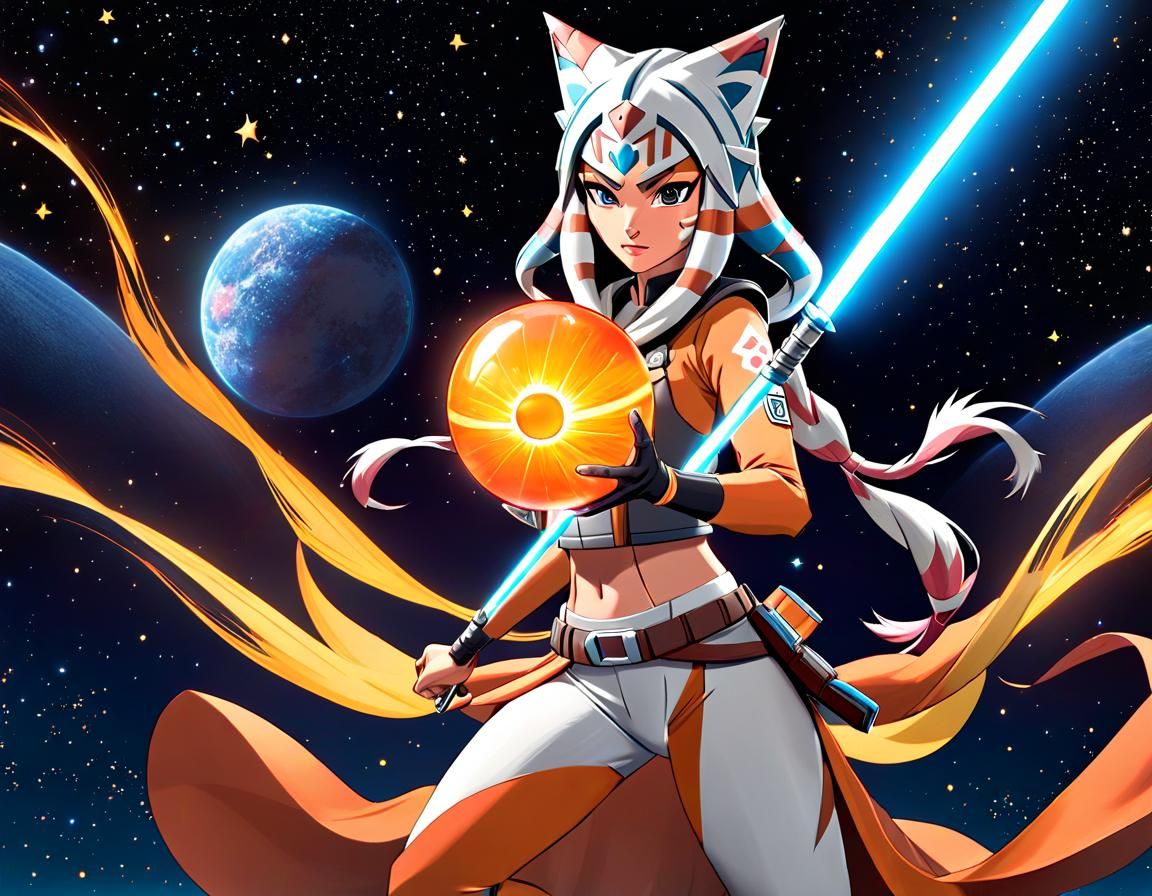 Ahsoka as Naruto: Galactic Warrior in Cosmic Illustration