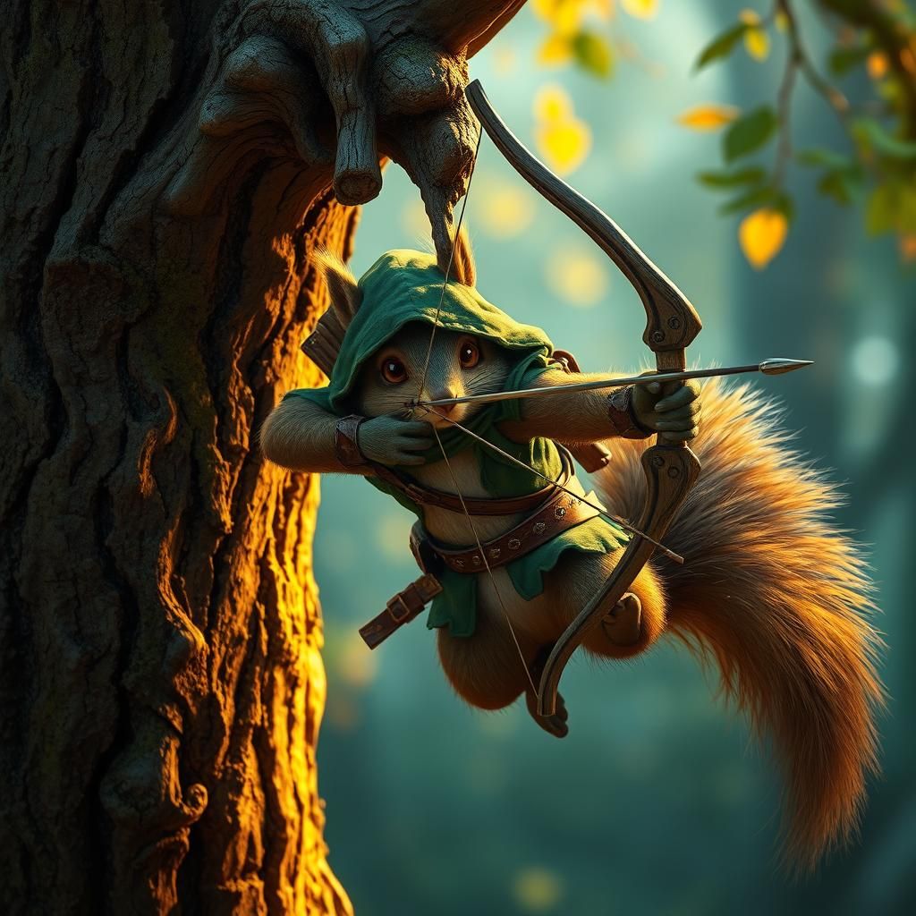 Squirrel Archer in Forest, Fantasy Concept Art