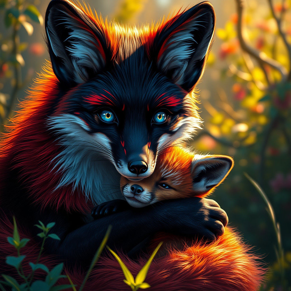 Foxes Embracing in Sunlight: A Matte Painting