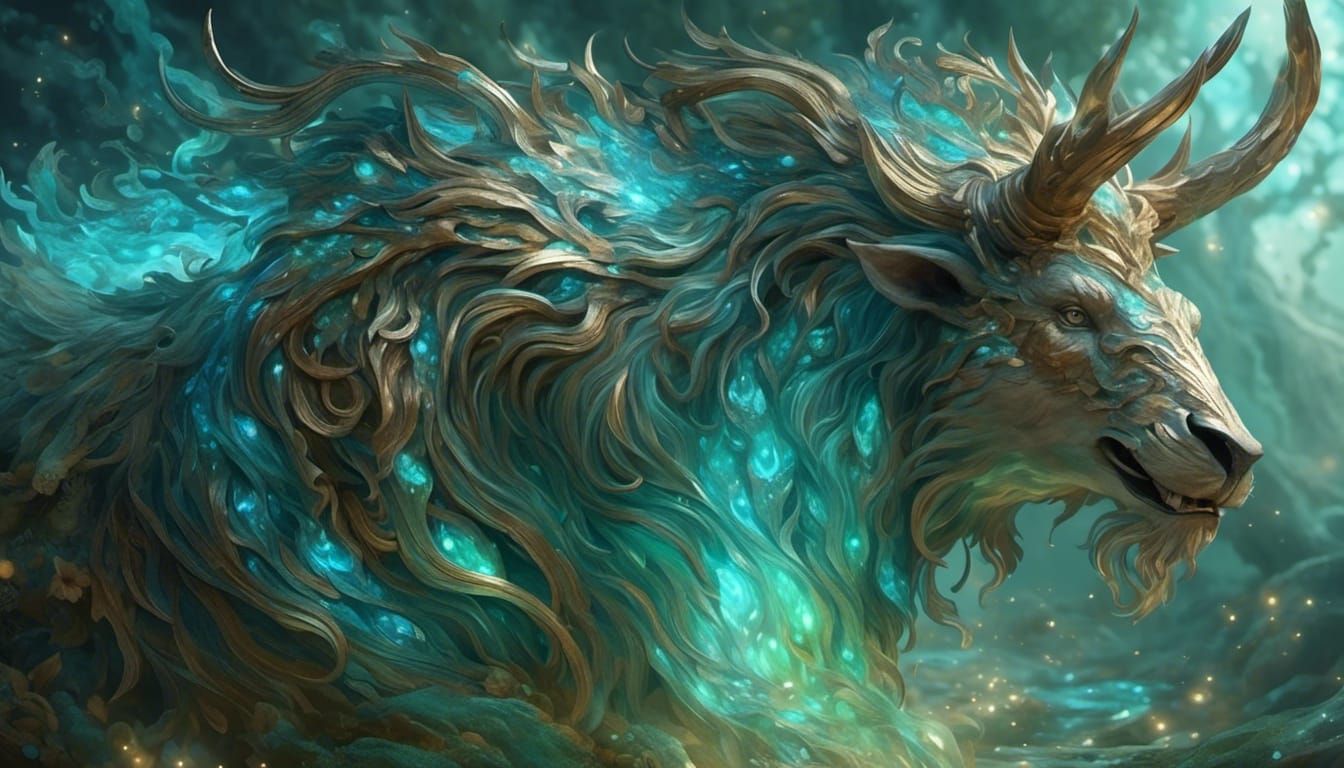 Iridescent Fluid Sentinel in Bucolic Landscape