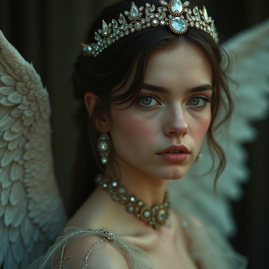 Surreal Portrait of a Vintage Goddess in Crystal Crown with ...