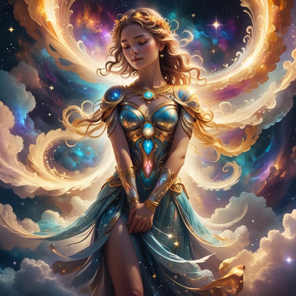 Celestial Female Figure in Cosmic Illustration