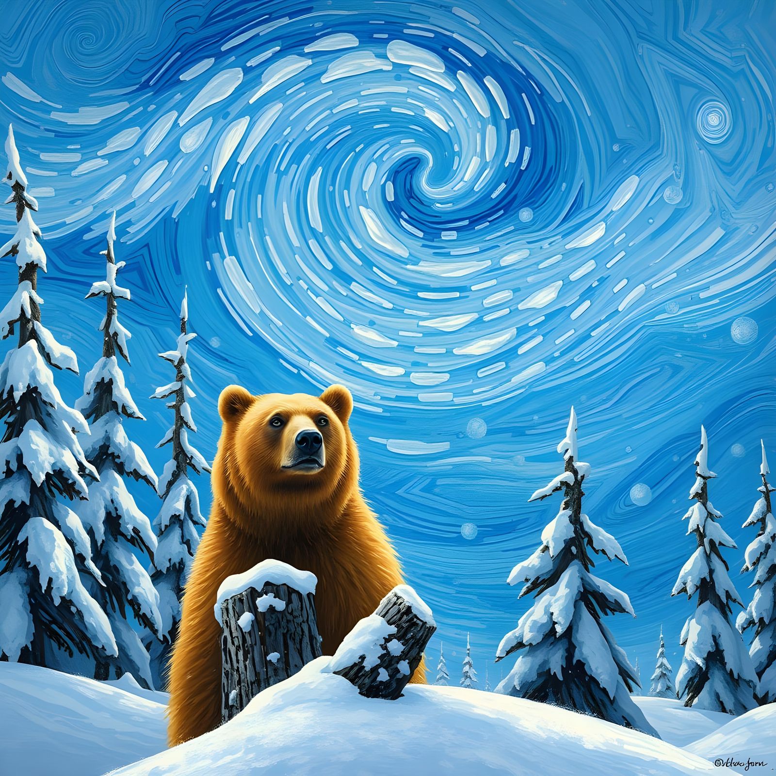 Winter Bear in Expressionist Style