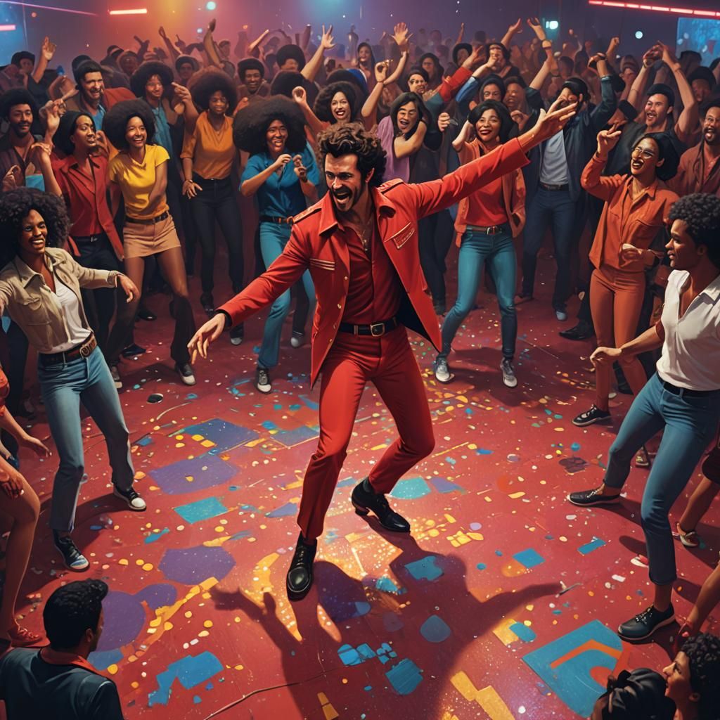 Energetic Disco Scene with Tony Manero, Digital Matte Painti...