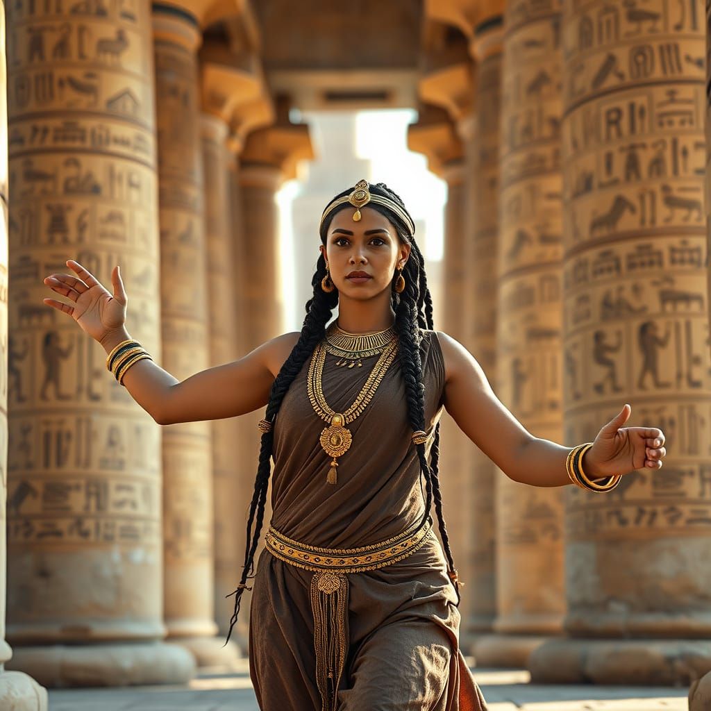 Ancient Egyptian Priestess Leads Ceremonial Dance in Temple