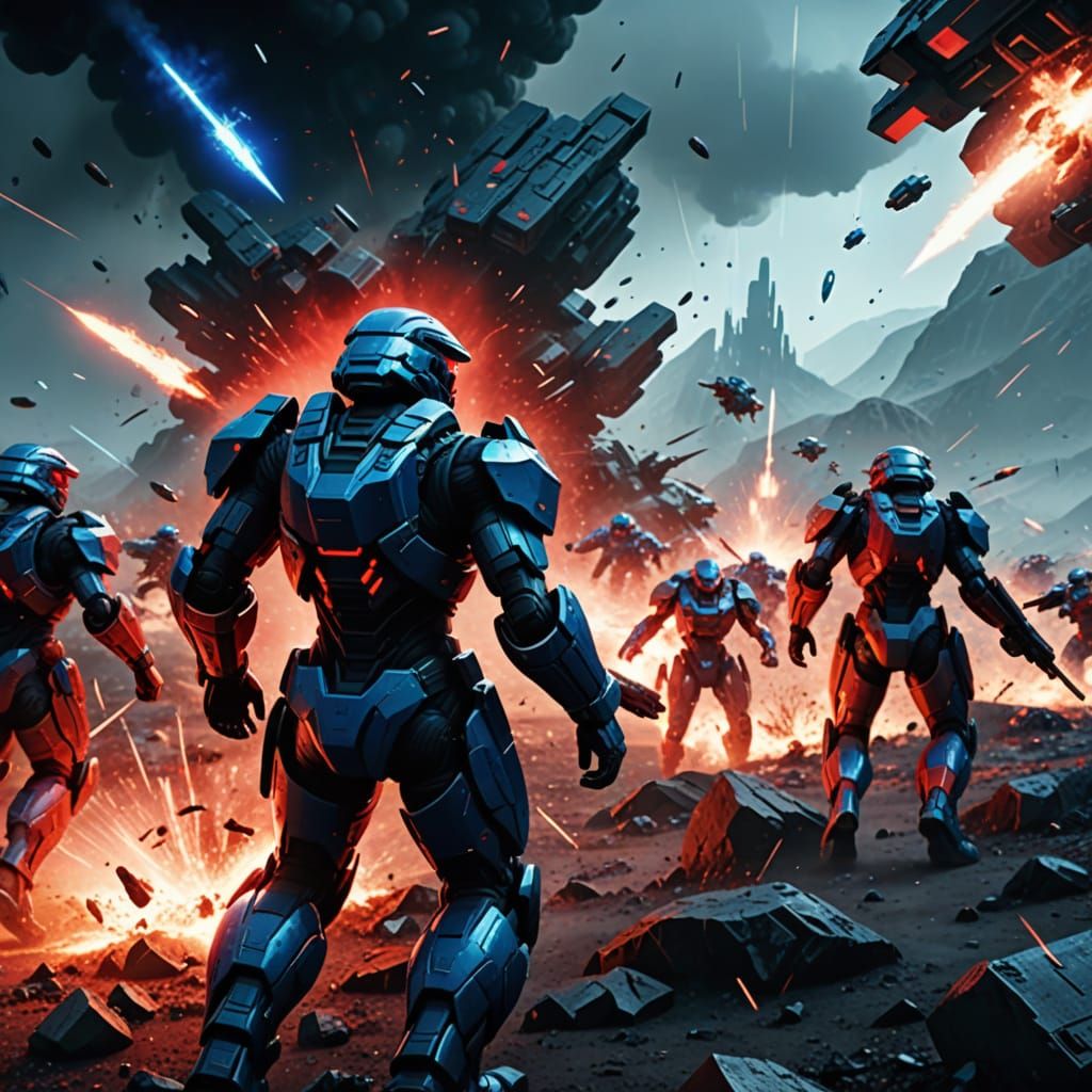Futuristic Red vs Blue Sci-Fi War in 3D