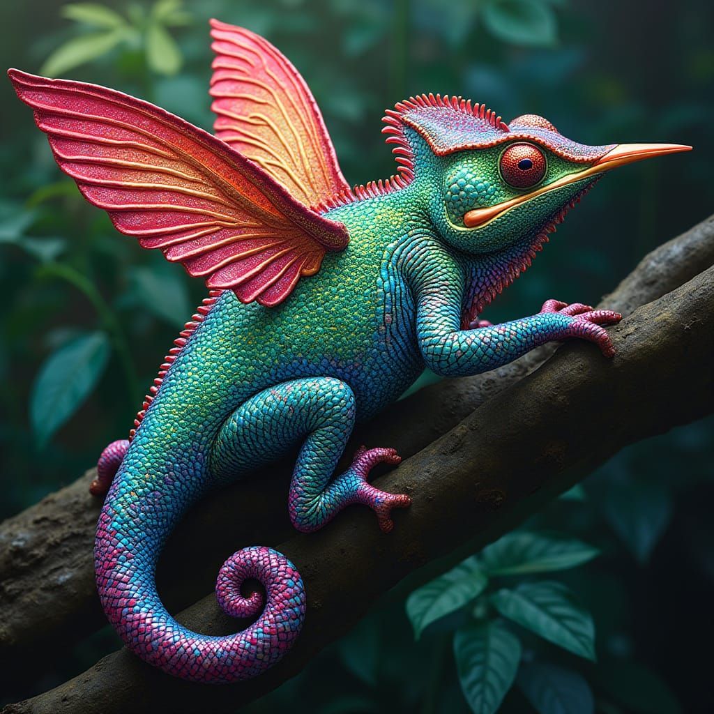 Vibrant Alebrijes Chameleon Hummingbird Hybrid