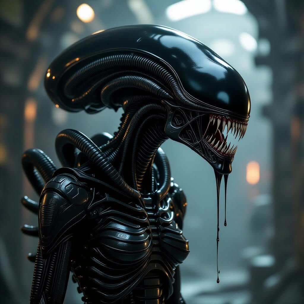 Xenomorph Queen with Biomechanical Horror Style