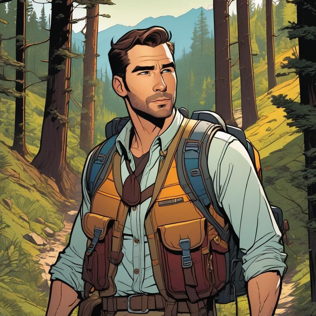 Hiking Man in Cel-Shaded Comic Book Style