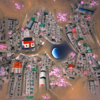 Futuristic Japanese Town Floating in Space