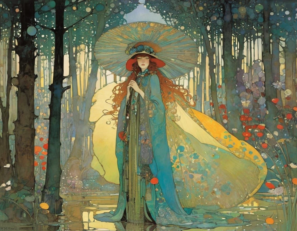 Enchanted Forest People in Art Nouveau Style