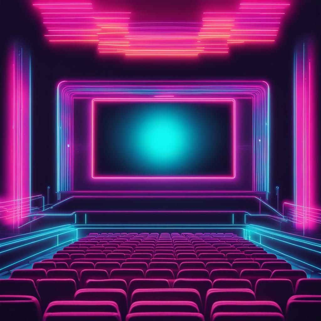 Bright Flash from Movie Screen in Synthwave Style