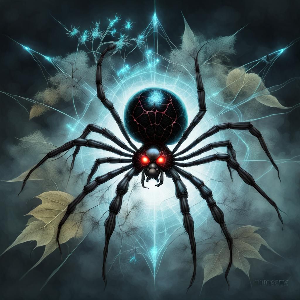 Bioluminescent Fractal Spider in Steampunk Ecosystem
