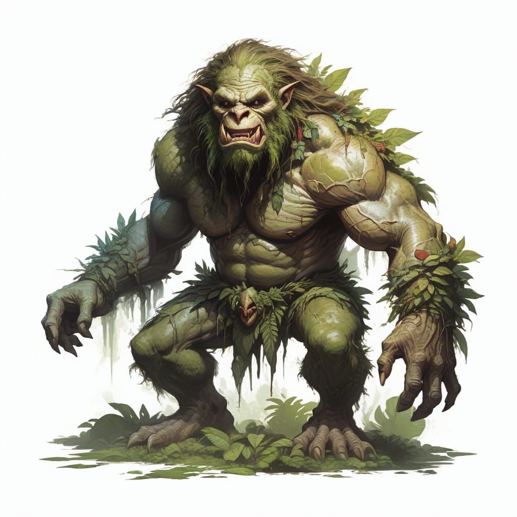Muscular Troll in Vibrant Rainforest Fantasy Art