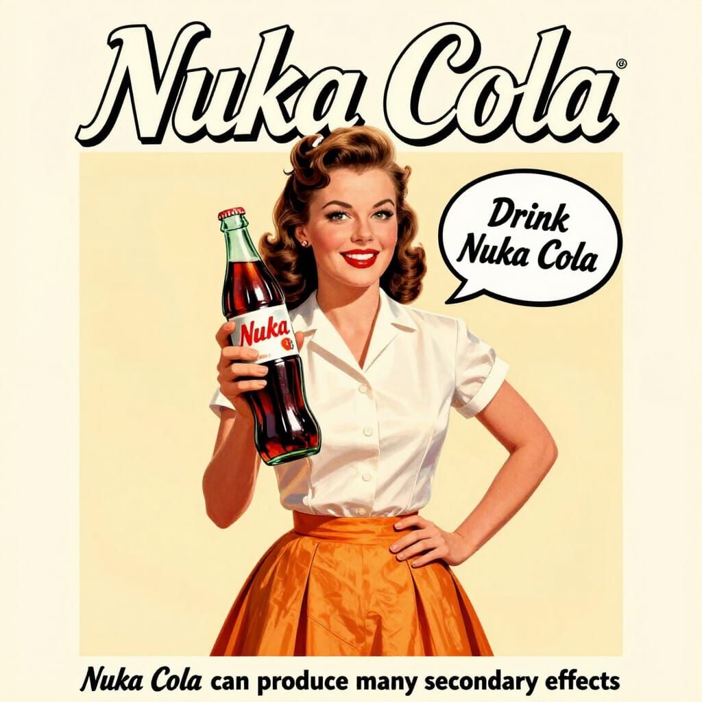 Nuka Cola Vintage Advertisement Poster in Mid-Century Style