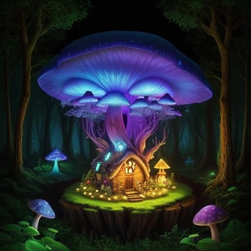 Enchanted Bioluminescent Forest Fairy Mushroom House