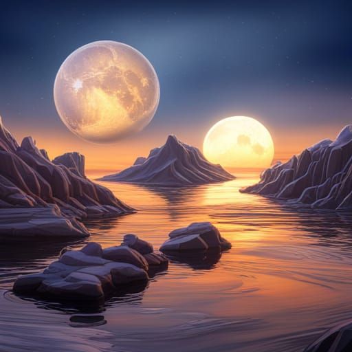 Art Nouveau Yin Yang Dolphins Under Moonlight