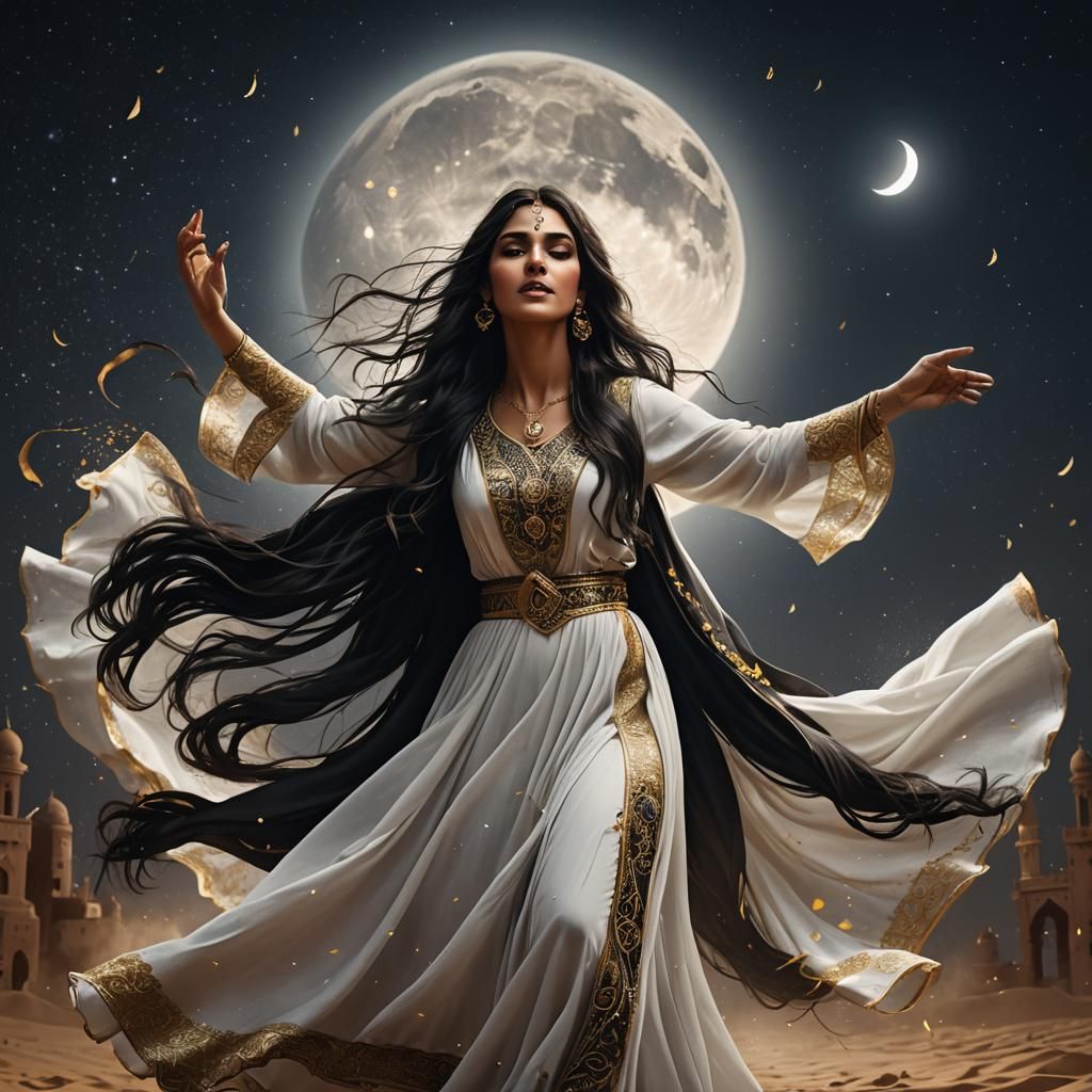 Arabic Woman Dancing Under the Moonlight