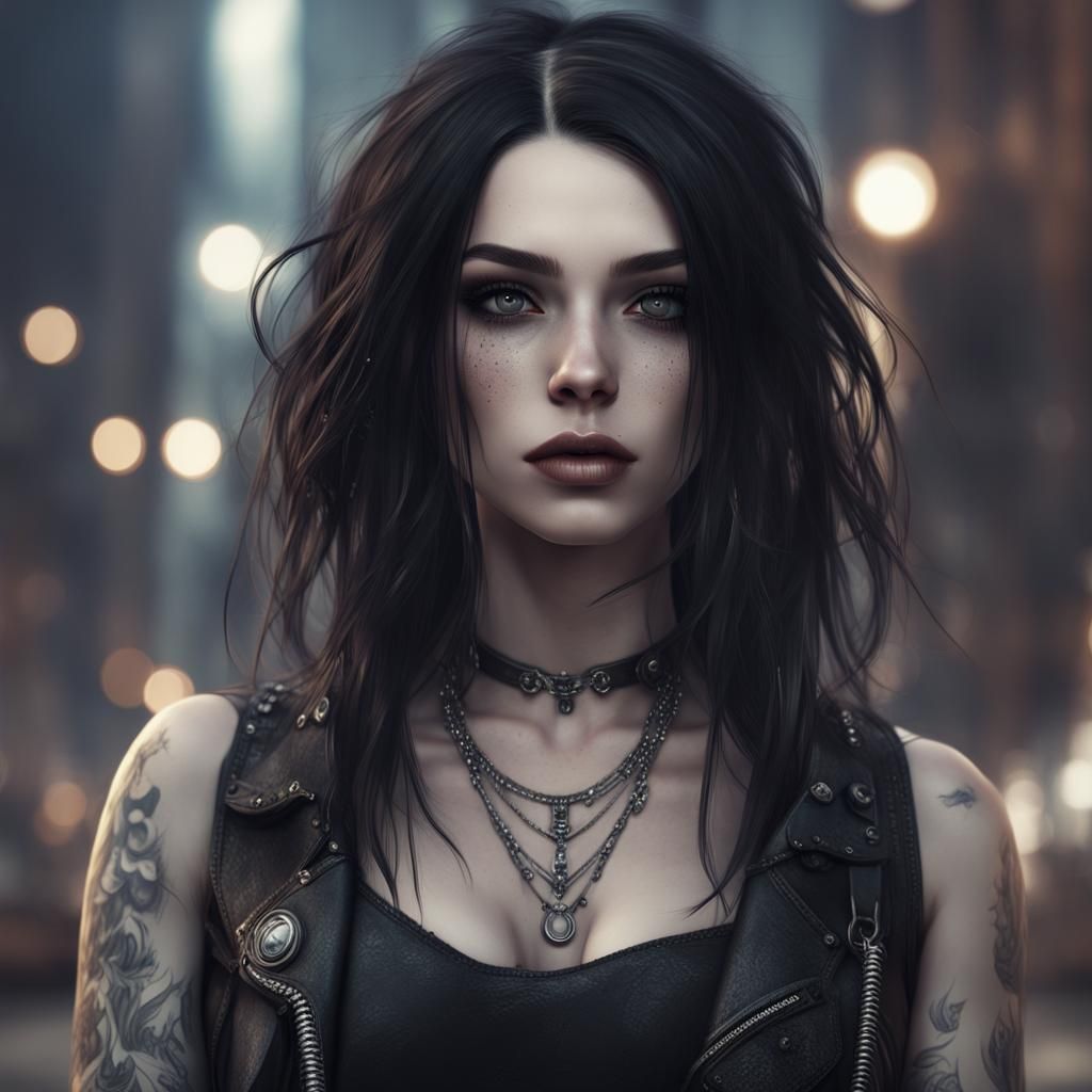 Rocker Girl with Night City Background