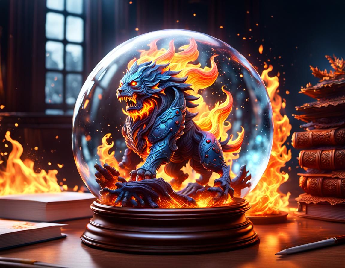Fiery Elemental Trapped in Snowglobe, Matte Painting
