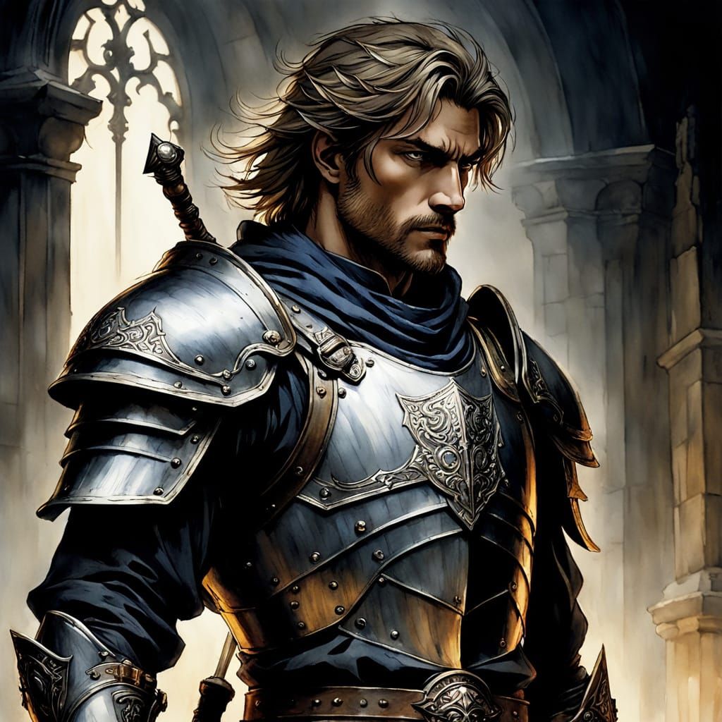 Paladin in Watercolor Chiaroscuro Style