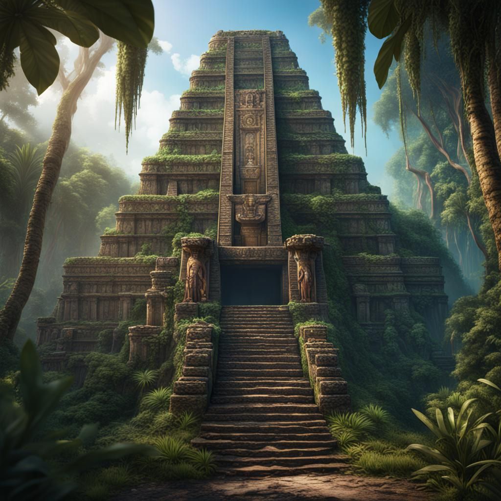 Mayan Temple in Jungle: Detailed Matte Painting