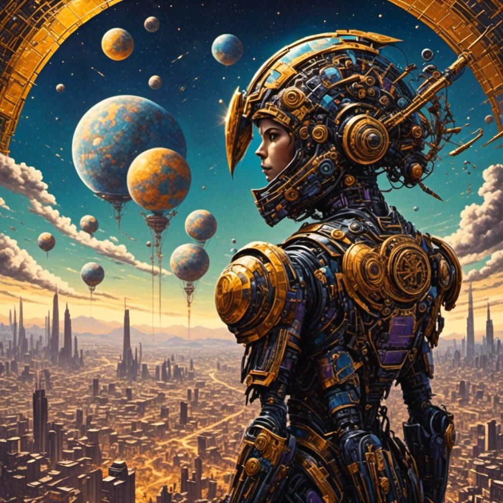 Steampunk Scene with Vibrant Colors and Textures