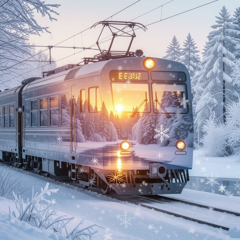 Cozy Train Silhouette in Snowy Winter Landscape