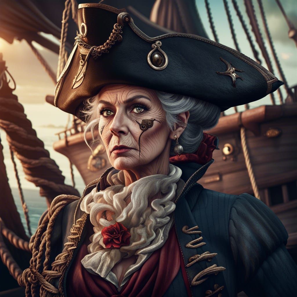 Old Sailor Woman on Pirate Ship: Detailed Matte Painting