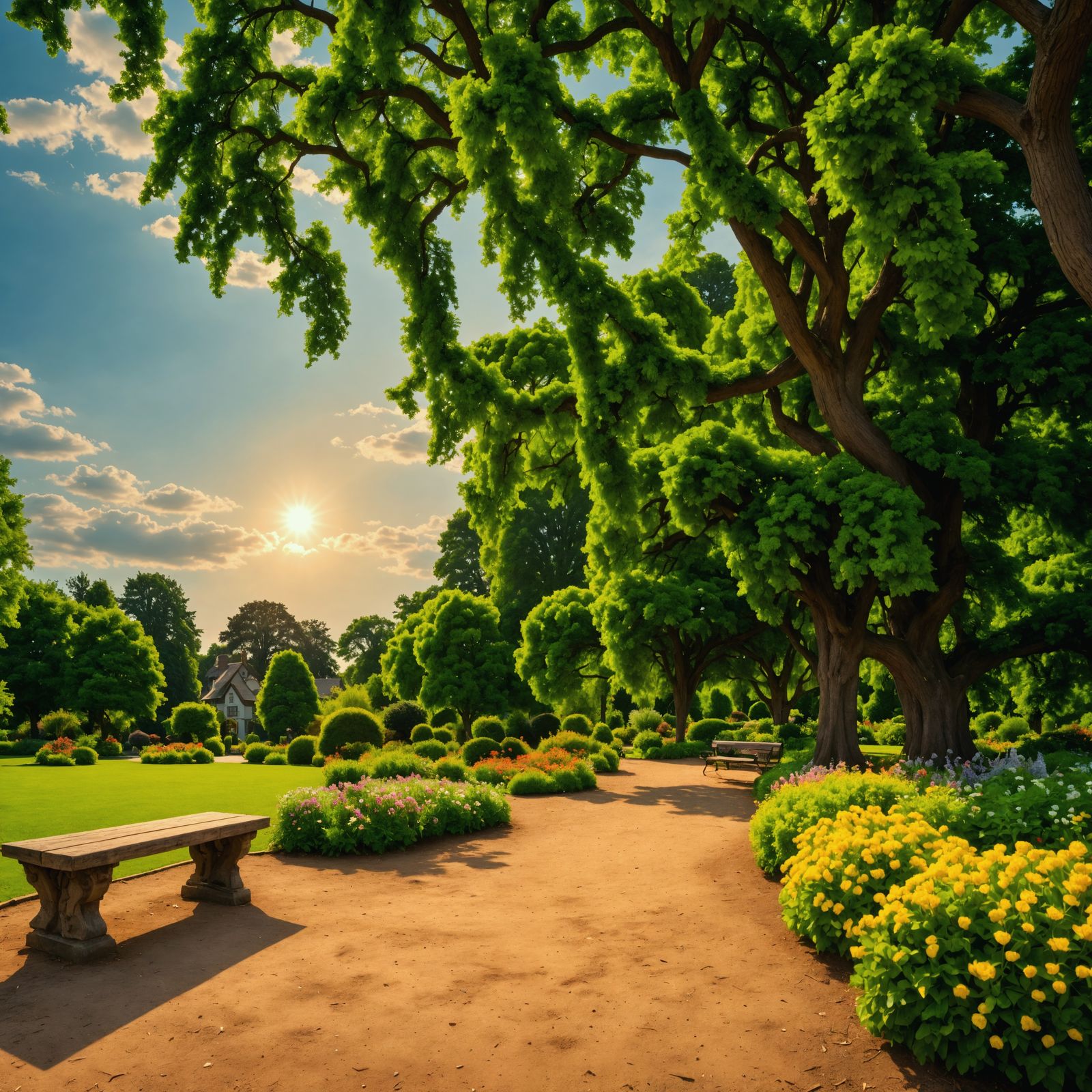 Breathtaking Small Town Garden Park in Hyperrealistic HDR St...