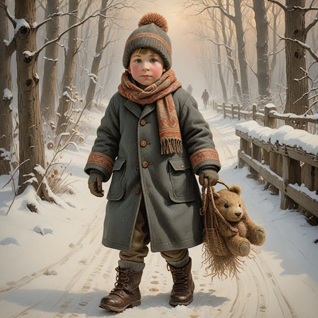 Whimsical Winter Child in Layered Textures