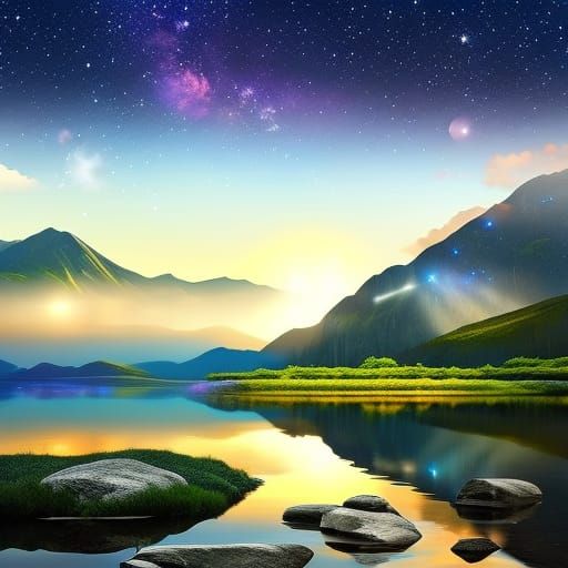 Fantasy Night Sky with Dazzling Stars, Digital Art