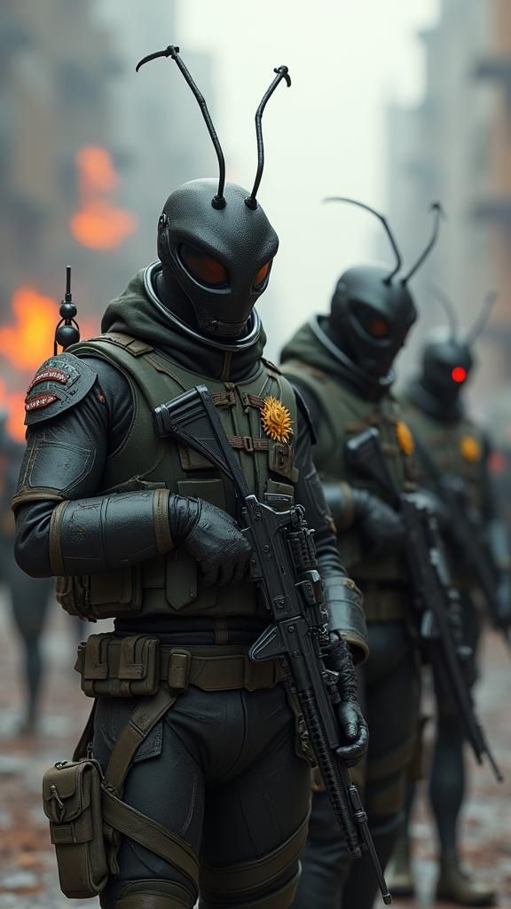 Ant Soldiers in Army Uniforms: Digital Art