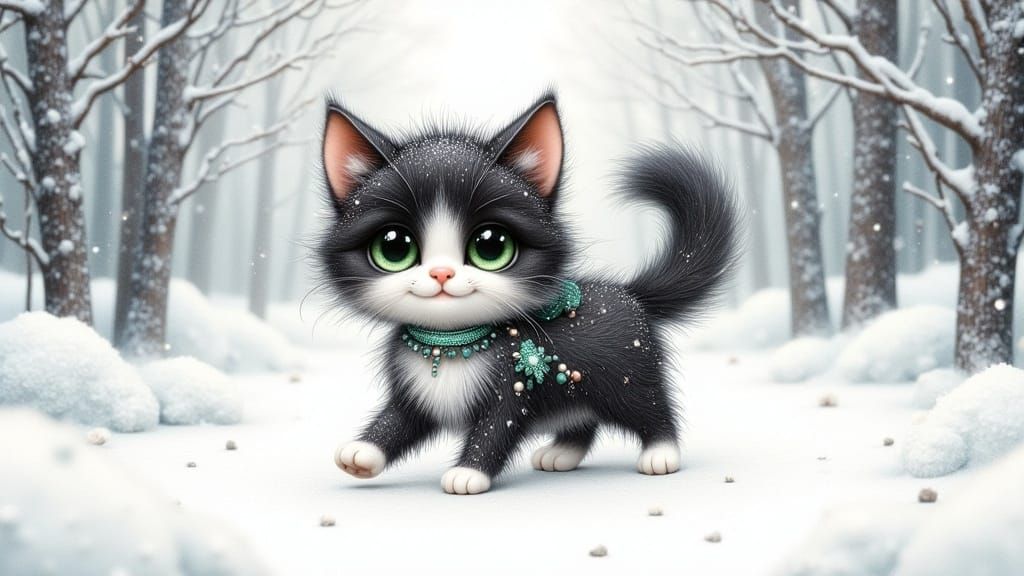 Whimsical Winterscape Feline