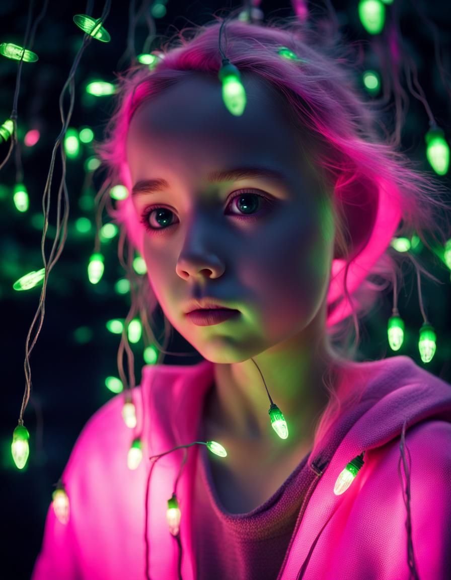 Neon Ghost with Fireflies in Hyperrealistic Style