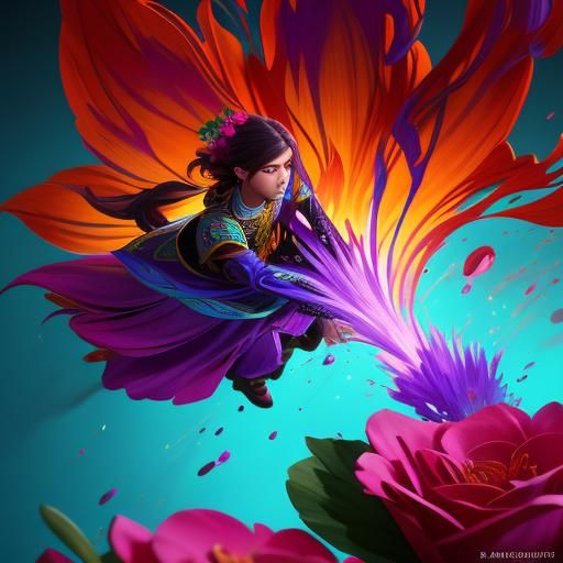 Beautiful Woman with Flowers in Hyperrealistic Style