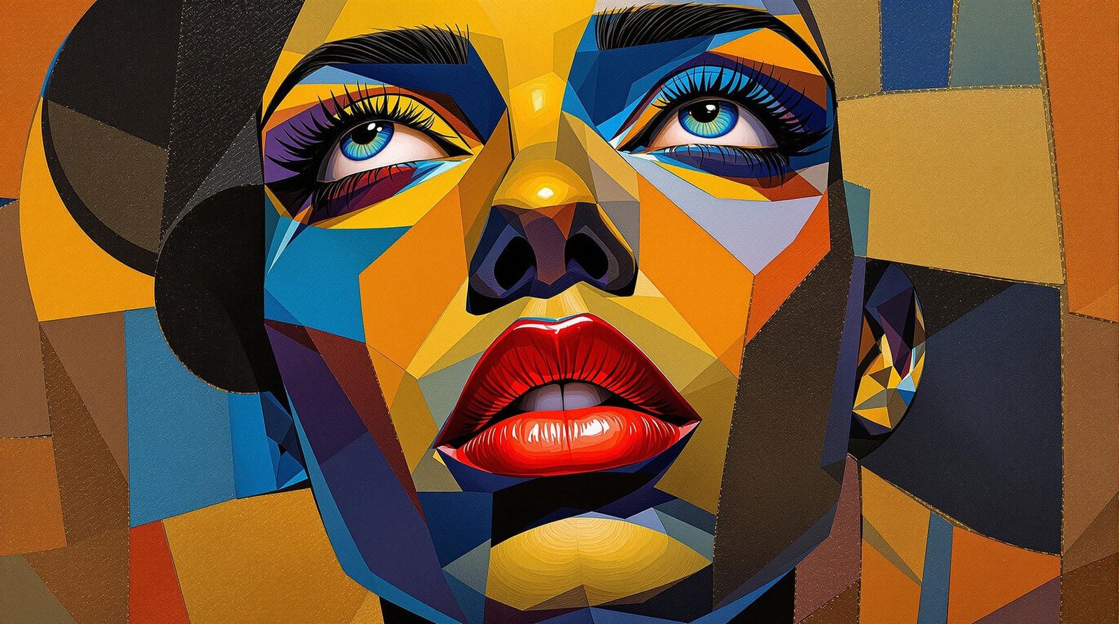 Woman's Face in Vibrant Cubist Style