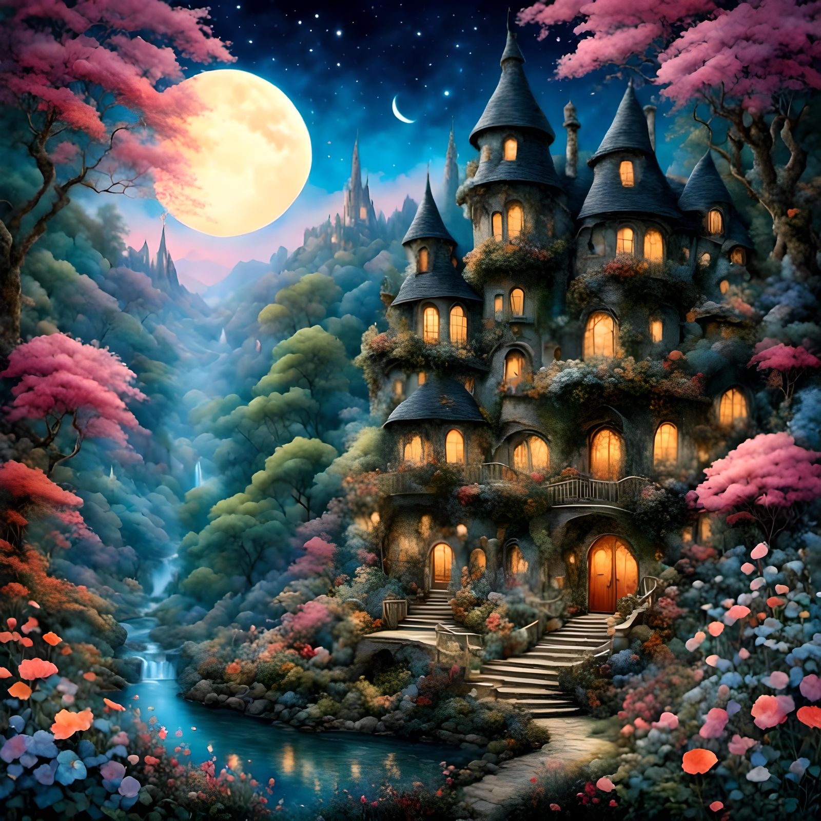 <lora:Pink Snow WaterCol 1:1.0> <lora:Midnight Garden:1.0> b...