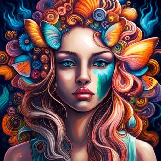 Raver Girl in Glowing Flowers: Graffiti Art