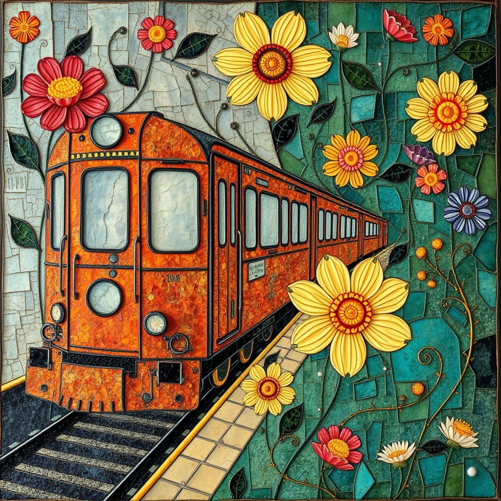 Vibrant Train and Floral Art Deco Patterns
