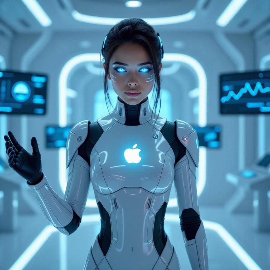 Futuristic iOS Girl in High-Tech Environment