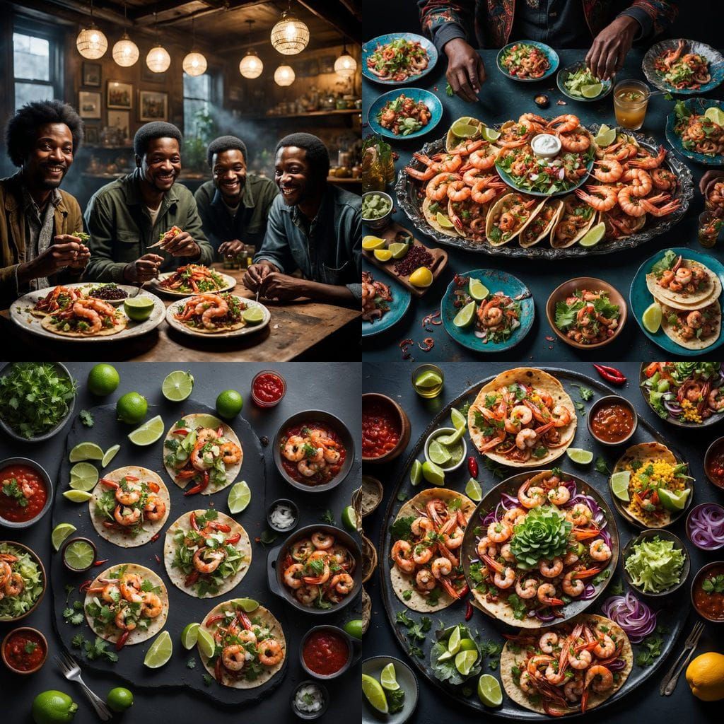 African American Men Enjoy Shrimp Tacos in a Bountiful, Yet....