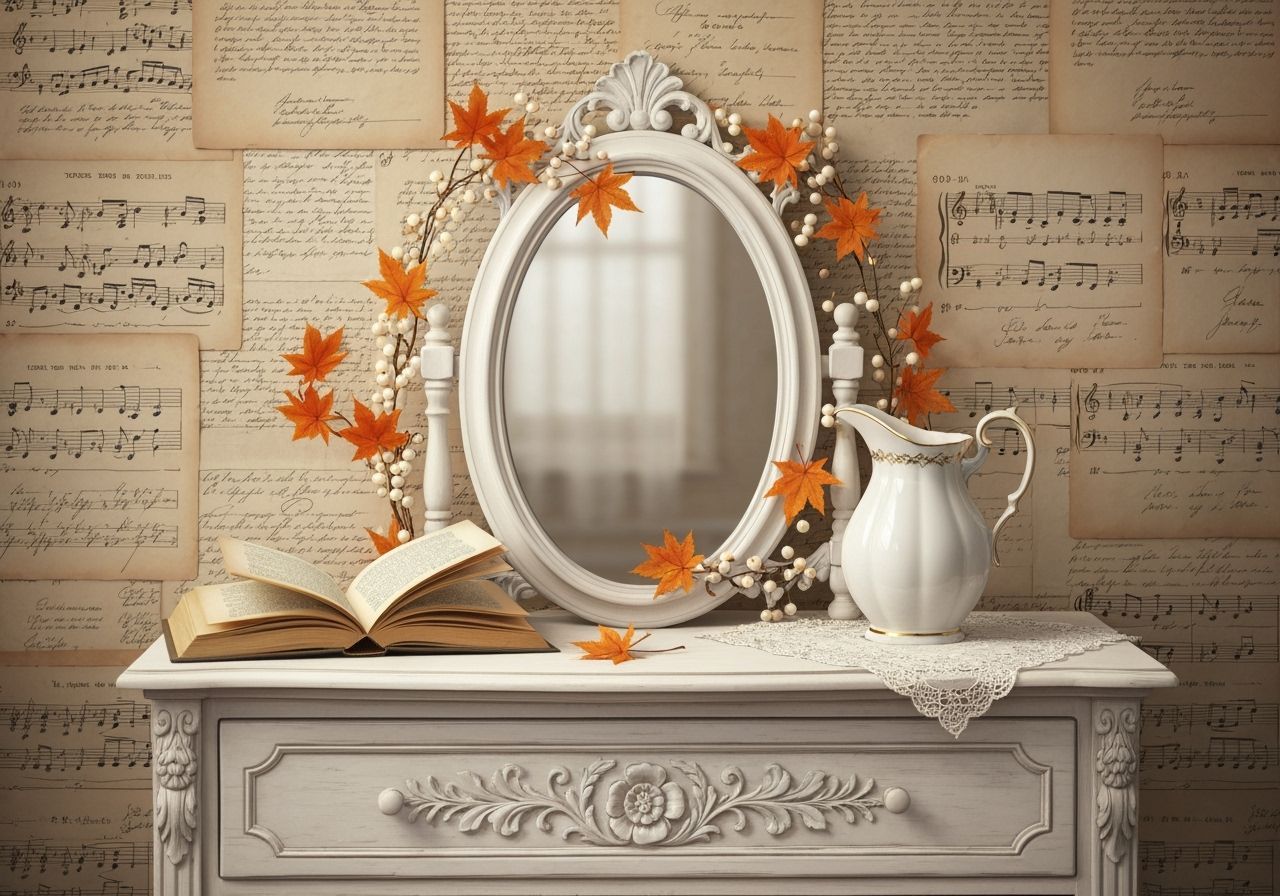 Ornate Still Life: Mirror with Autumn Leaves and Berries